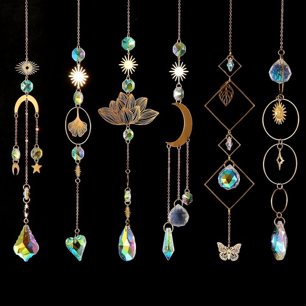 6PC SET Colorful Crystal Gold Suncatchers Chimes Window Rainbow Makers NEW Gift - Picture 5 of 7